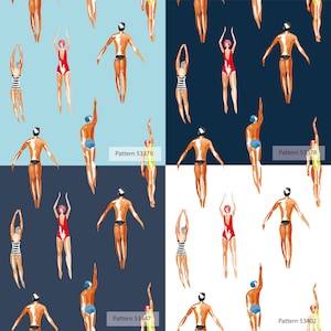 Swimmers Retro Wallpaper Navy Blue Background - Peel & Stick Wallpaper - Removable Self Adhesive and Traditional wallpaper #3448 image 2