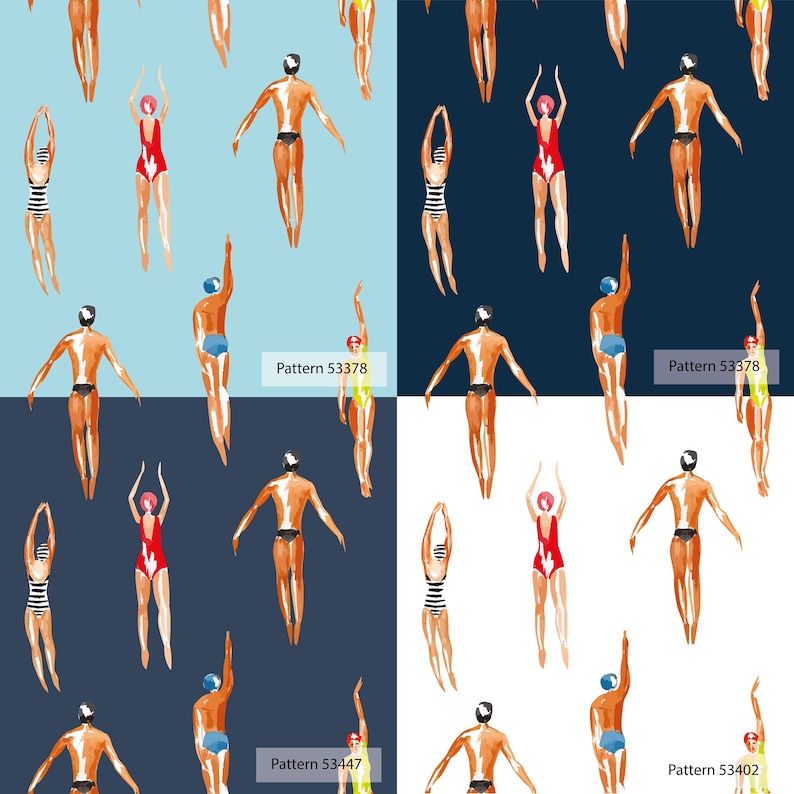 Swimmers Retro Wallpaper Navy Blue Background - Peel & Stick Wallpaper - Removable Self Adhesive and Traditional wallpaper #3448 image 2