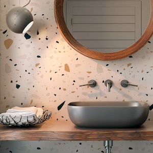 Boho Multicolor Terrazzo Wallpaper Peel and Stick Removable Neutral Minimalistic Abstract Terracotta Gray Brown P01 design #3142