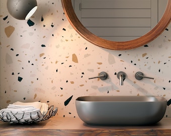 Boho Multicolor Terrazzo Wallpaper Peel and Stick Removable Neutral Minimalistic Abstract Terracotta Gray Brown P01 design #3142