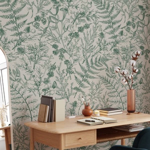 Removable and Renter Friendly, Fern Botanical Wallpaper, Peel and Stick and Traditional Wallpaper, Leaves Wall Art, Self Adhesive 3412