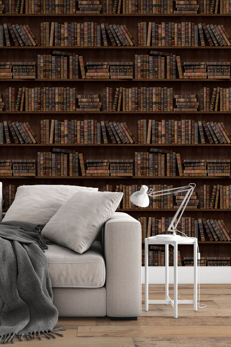 EXCLUSIVE the Bookshelves Wallpaper Peel & Stick Wallpaper Etsy Canada
