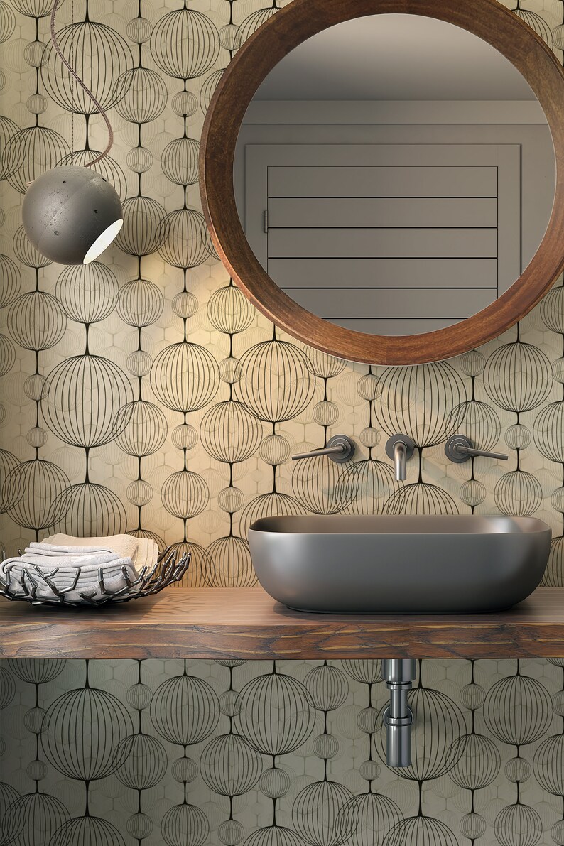 Art Deco Classic Wallpaper spherical chandelier Candelabras Balloon - Peel and stick, Removable , traditional wallpaper  3362