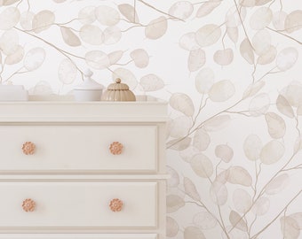 Boho leaves on branches  - Peel & Stick Wallpaper - Removable Self Adhesive Wallpaper design #3321