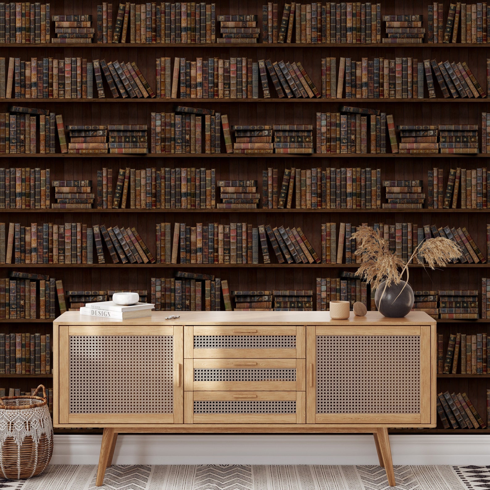 EXCLUSIVE the Bookshelves Wallpaper Peel & Stick Wallpaper Etsy