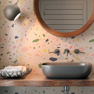 Boho Terrazzo Peel and Stick Wallpaper, Multicolor Abstract