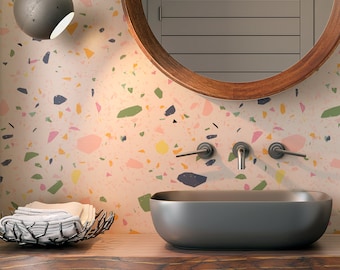 Boho Terrazzo Peel and Stick Wallpaper, Multicolor Abstract