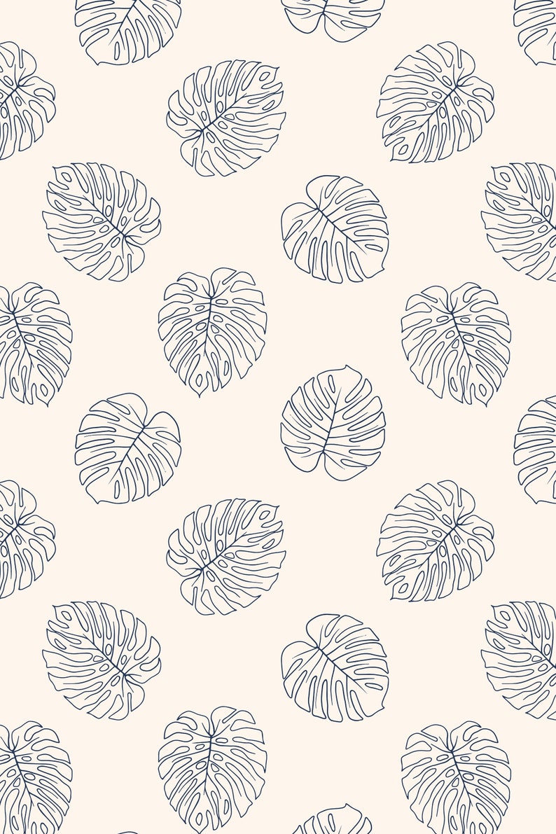 Boho Palm leaves pattern blue on beige background Wallpaper Removable wallpaper Vinyl Peel and Stick Wallpaper design 3139 image 5