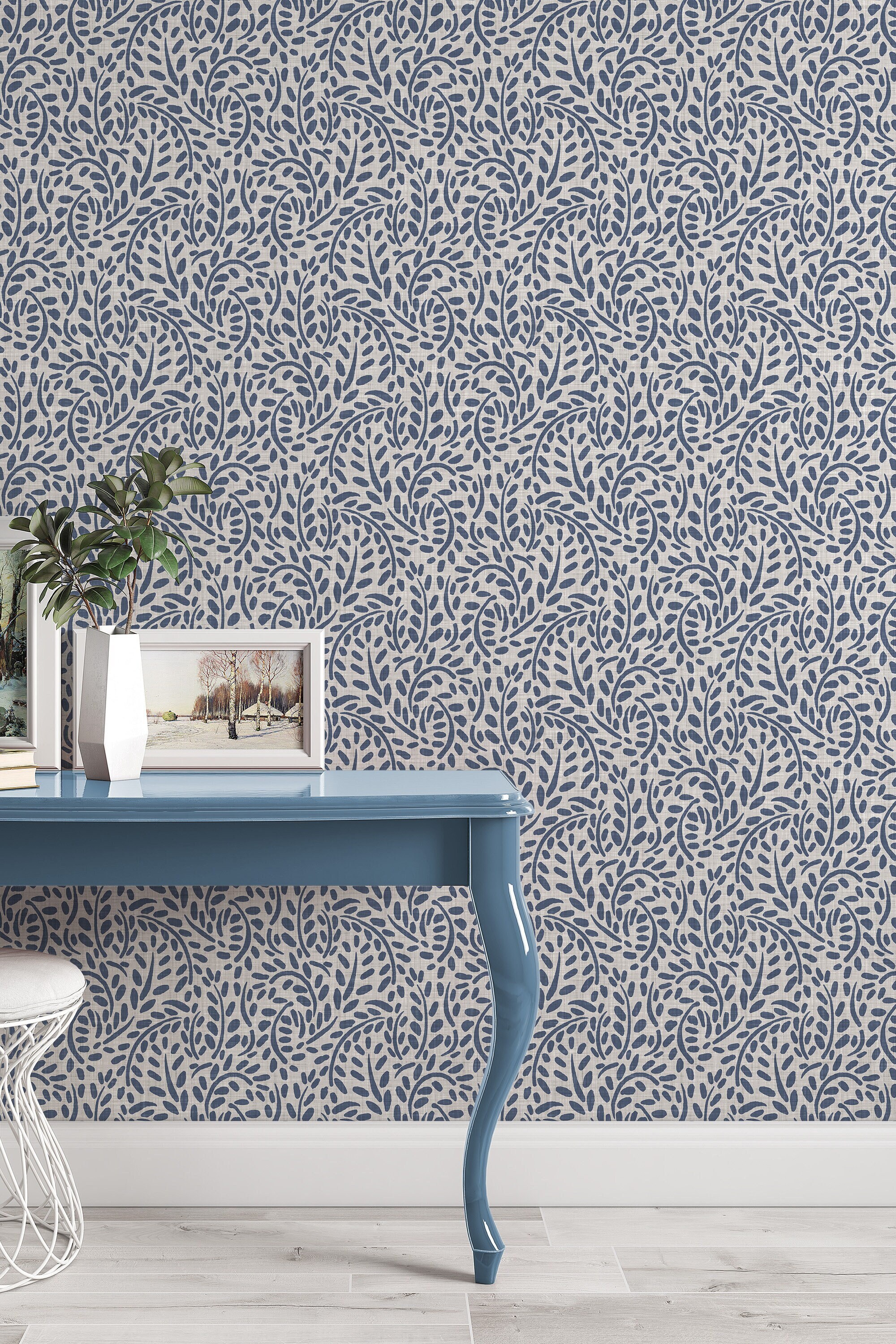 Botanical wallpaper leaf linen - Peel and stick and Traditional wallpaper - #3388