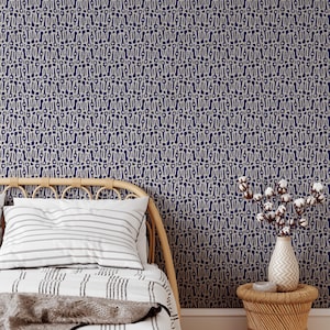 Blue things on linen textured background wallpaper- Peel and stick and Traditional wallpaper - #3387