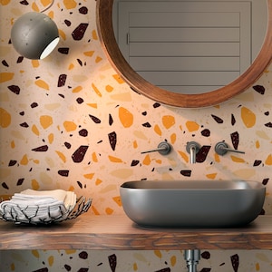 Boho Multicolor Terrazzo Wallpaper Peel and Stick Removable Minimalistic Abstract Navy Olive P03 design #3162
