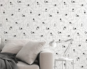 Cats and Geometry Peel & Stick Wallpaper - Removable Design