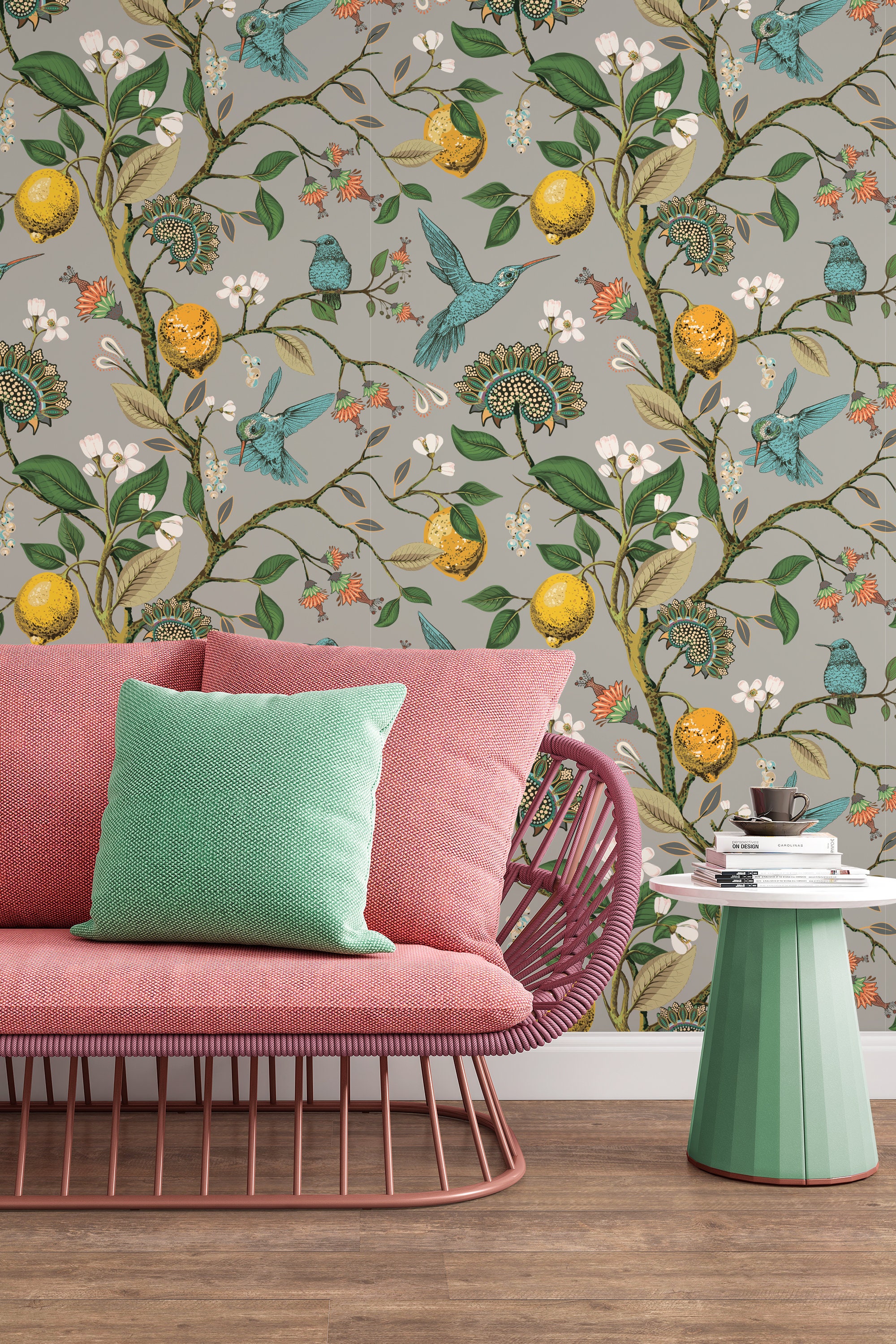 Vinyl Peel and Stick Wallpaper design 3085 Removable wallpaper Hummingbird Paradise on dark