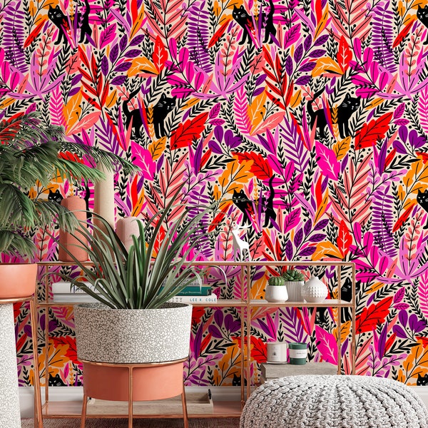 Cats in the Colorful Grass, Scandinavian | Peel & Stick or Traditional (#3200)