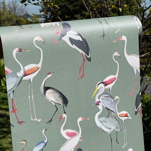 Chinoiserie Herons Peel and Stick Wallpaper | Removable Birds Mural | Self Adhesive or Pre-Pasted Wallpaper | Eco Friendly #3223