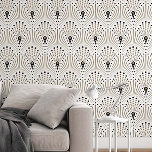 Art Deco white Self Adhesive Traditional and Peel and Stick Wallpaper #3265