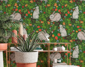 Rabbits in the English backyard , animals - Canvas Peel & Stick Wallpaper - Removable Self Adhesive Wallpaper #3205