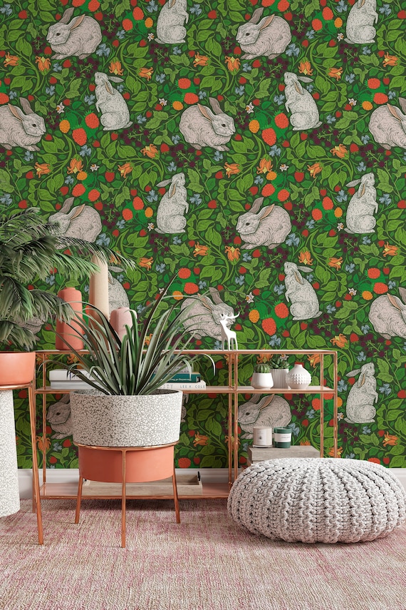 Rabbits in the English backyard , animals - Canvas Peel & Stick Wallpaper - Removable Self Adhesive Wallpaper #3205