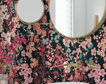 Cherry Blossom Floral Wallpaper, Japanese Garden, Peel and Stick