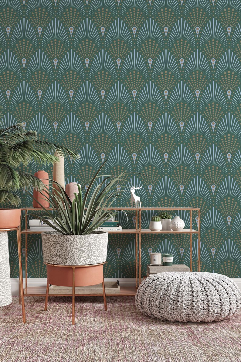 Art Deco Green Peel and Stick Wallpaper, Removable Accent Wall - Etsy
