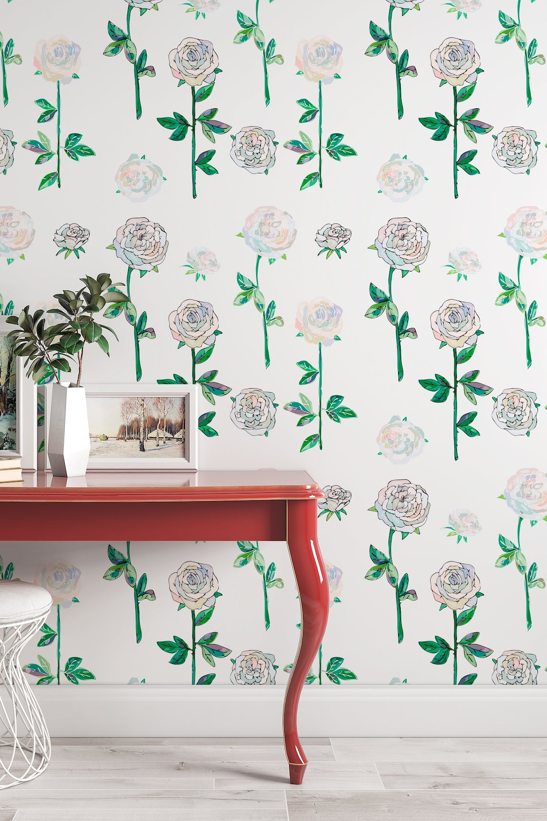 Floral Peel and Stick Wallpaper: Rose Pattern Wall Mural 3116 - Etsy