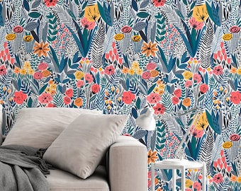 Papel pintado floral escandinavo - Removible, autoadhesivo