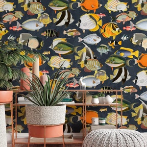 Wallpaper from an exotic collection with fish motifs - Peel & Stick Wallpaper - Removable Self Adhesive and pre-pasted wallpaper #3207