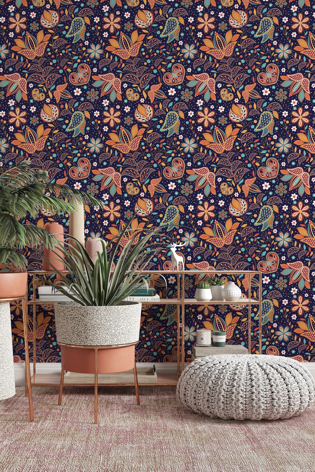 Indian Pattern Floral Self Adhesive Peel and Stick Wallpaper - Etsy