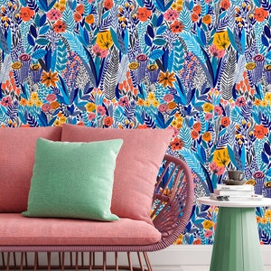 Scandinavian flowers floral wallpaper Peel & Stick Wallpaper Removable Self Adhesive and Traditional wallpaper 3219 image 4