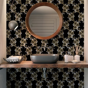 Floral design Sunday flowers black wallpaper - Peel and stick wallpaper, Removable , traditional traditional  #3020