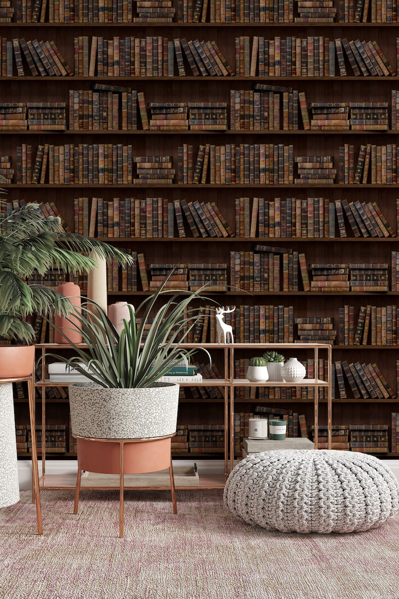 EXCLUSIVE the Bookshelves Wallpaper Peel & Stick Wallpaper Etsy