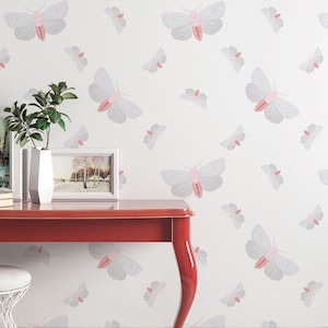 Nursery design, Moths white wall mural, peel and stick wallpaper, wall decor design#3110