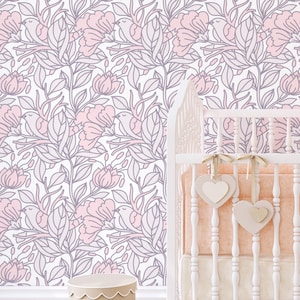 Flowers Mural Wallpaper, Watercolor Floral Wall Art, Peel and Stick Wall Mural #3075