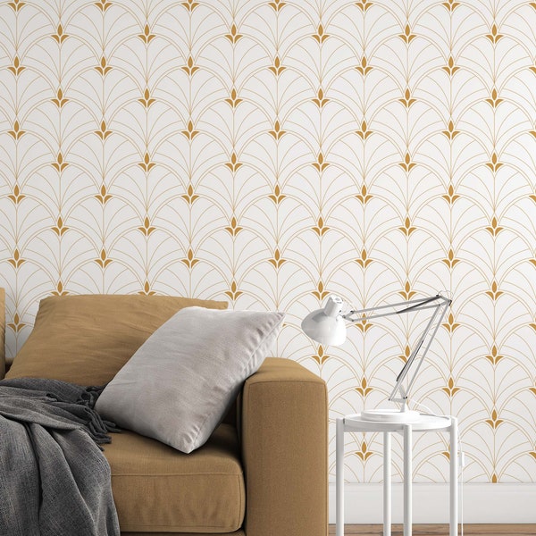 Art Deco tulip on white background Self Adhesive Traditional and Peel and Stick Wallpaper #3316