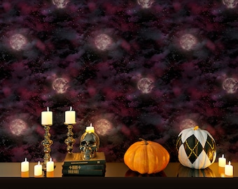Halloween wallpaper spooky sky Peel and Stick, pre-pasted Removable Halloween wall decor design #3167