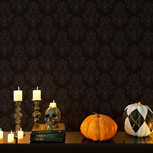 Halloween wallpaper spooky Skulls and pumpkins Peel and Stick, pre-pasted Removable Halloween wall decor design #3172