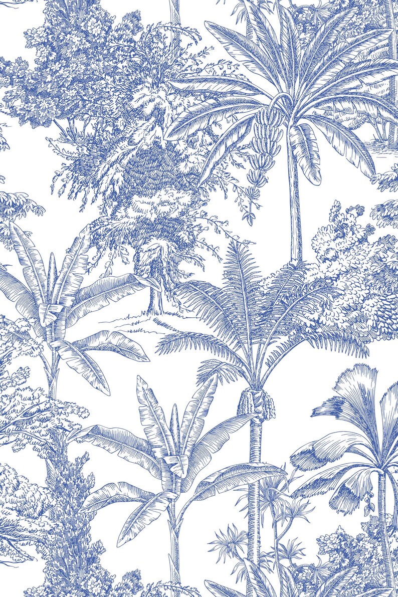 Blue Palms Trees Pattern Peel and Stick Wallpaper Exotic - Etsy
