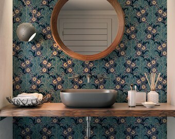 Floral Sunday flowers green wallpaper design#3018 - Peel and stick wallpaper, Removable , traditional traditional wallpaper