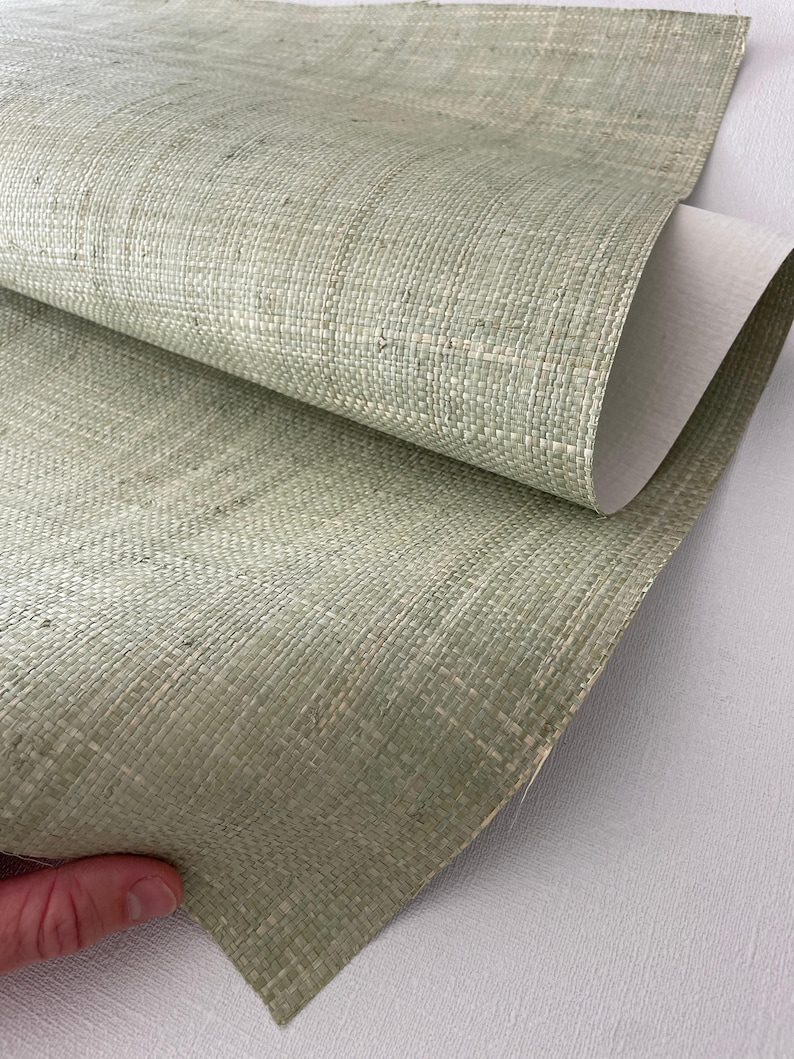 Image showcasing Grasscloth Raffia Wallpaper: Natural Fibers, Matte Beige-green - Eco ...