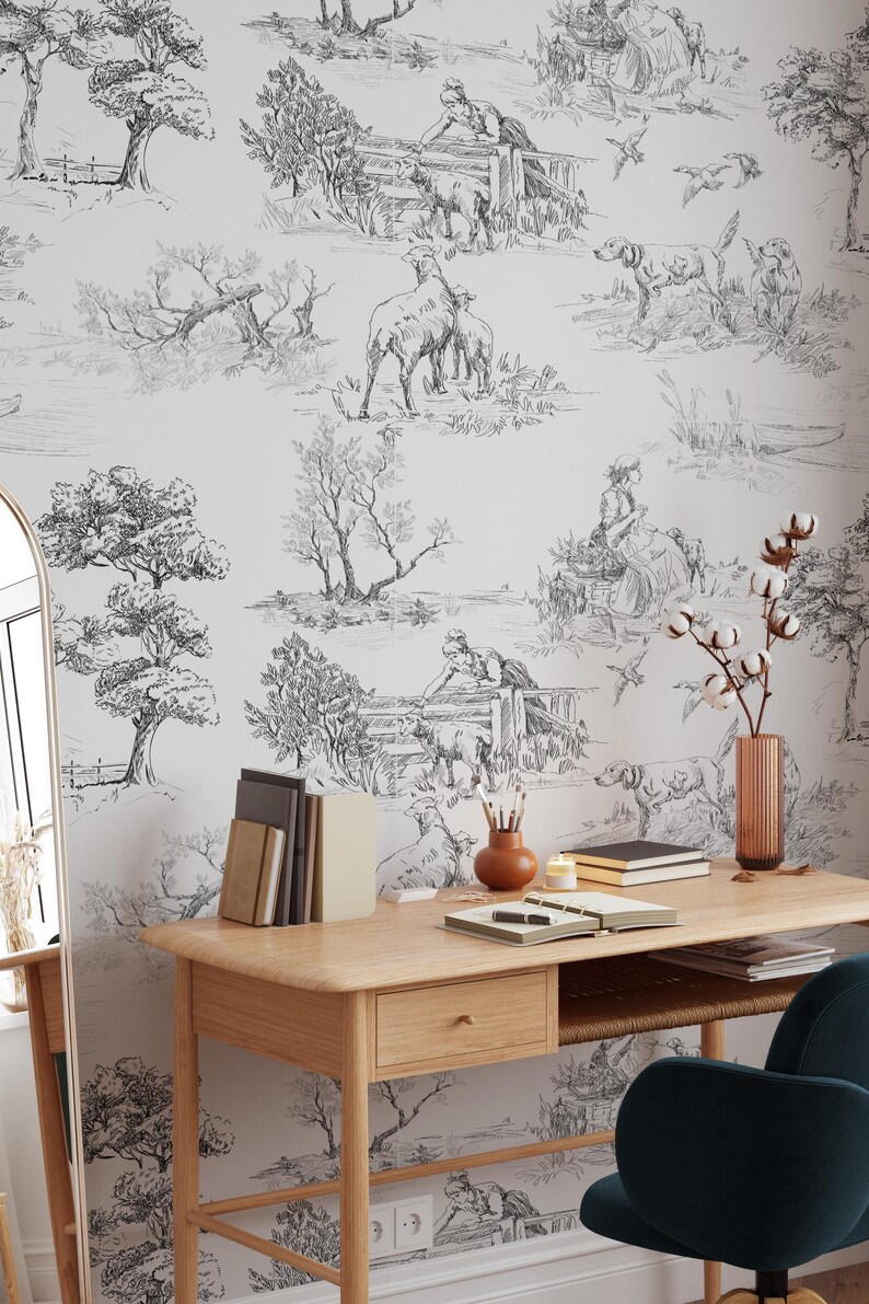 Rustic Motifs Wallpaper, Toile Design- Peel and Stick Wallpaper ...