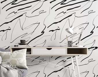 Abstract lines Watercolor Self Adhesive Traditional and Peel and Stick Wallpaper #3274