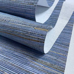 Natural Grasscloth Hemp Wallpaper painted in matte blue purple beige color 41057