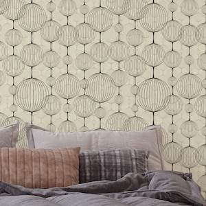 Art Deco Classic Wallpaper spherical chandelier Candelabras Balloon - Peel and stick, Removable , traditional wallpaper  3362