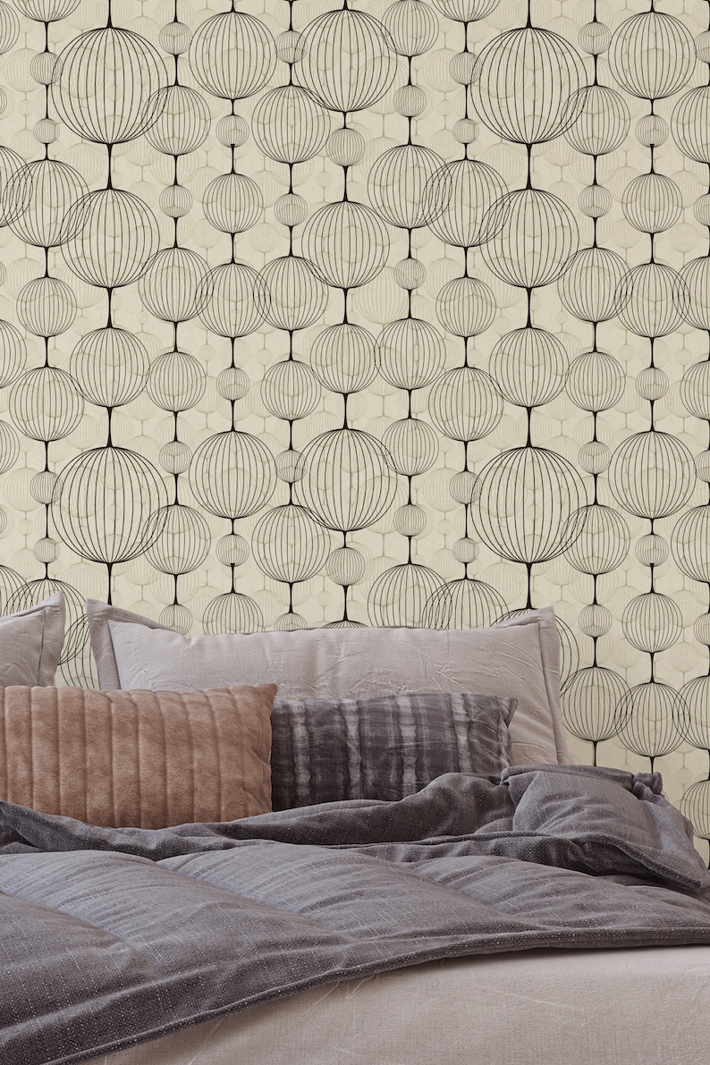 Art Deco Classic Wallpaper spherical chandelier Candelabras Balloon - Peel and stick, Removable , traditional wallpaper  3362