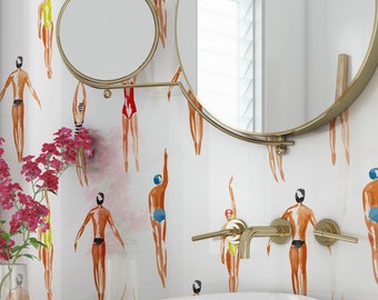 Swimmers Retro White Wallpaper  - Peel & Stick Wallpaper - Removable Self Adhesive and Traditional wallpaper #3402