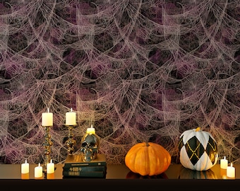 Halloween wallpaper spooky cobwebs Peel and Stick, pre-pasted Removable Halloween wall decor design #3166