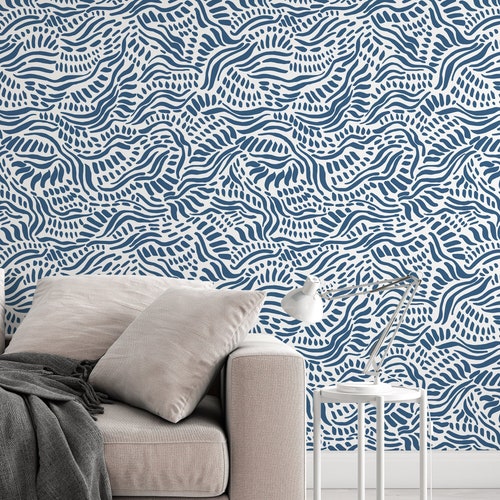 Toile De Mer off White on Dark Blue Removable Wallpaper Etsy