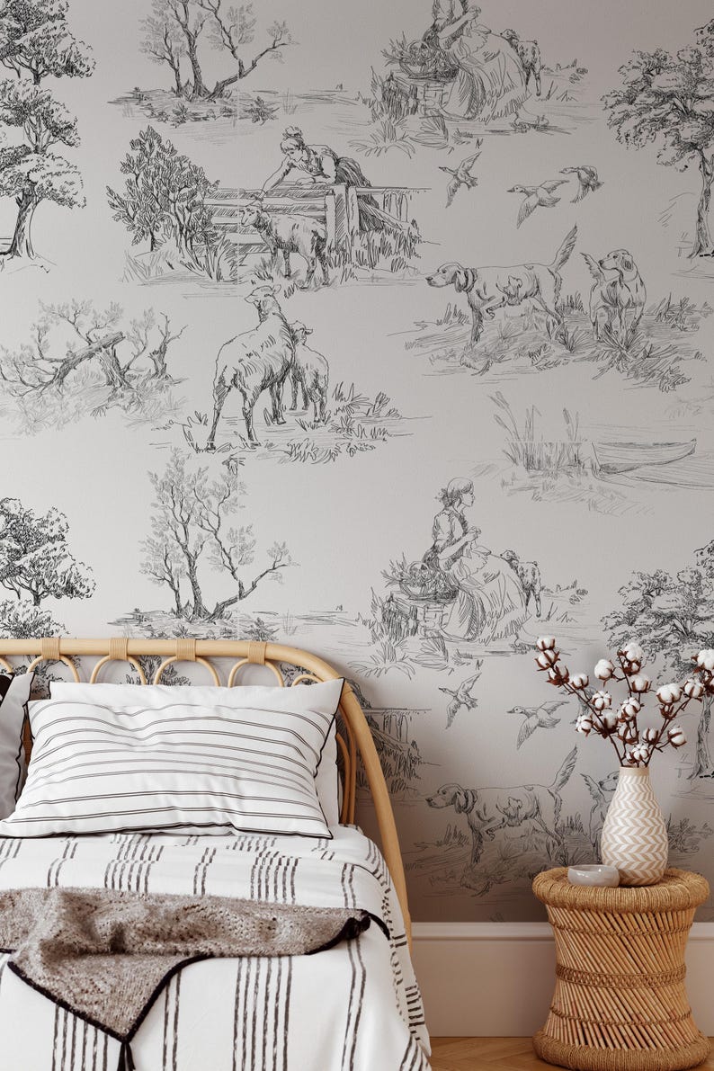 Rustic Motifs Wallpaper, Toile Design- Peel and Stick Wallpaper ...