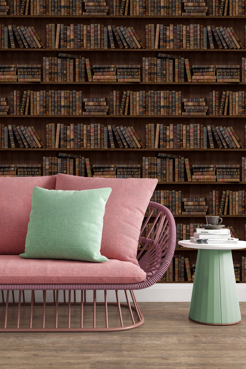 EXCLUSIVE the Bookshelves Wallpaper Peel & Stick Wallpaper Etsy Canada