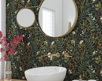 Fern Botanical Wallpaper, Removable and Renter Friendly,  Peel and Stick |Traditional Wallpaper, Leaves Wallpaper accent wall 3372